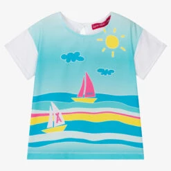 Agatha Ruiz De La Prada Girls Blue & White Boat Print T-Shirt
