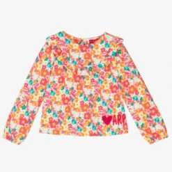 Agatha Ruiz De La Prada Girls Orange Floral Print Long Sleeve Top