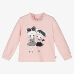 Boboli Girls Pink Cotton Mouse Top