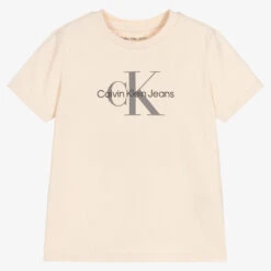 Calvin Klein Jeans Beige Cotton Monogram Logo T-Shirt