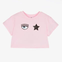 Chiara Ferragni Kids Girls Pink Eyestar Cotton T-Shirt