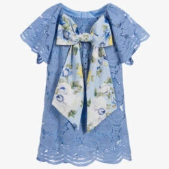 Childrensalon Occasions Girls Blue Cotton Lace Dress