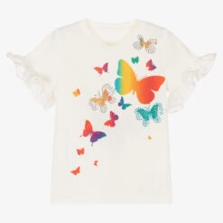 Childrensalon Occasions Girls White Cotton Butterfly T-Shirt