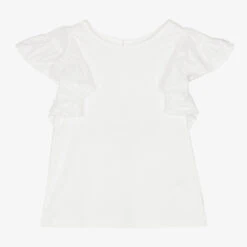 Chloé Girls Ivory Embroidered Ruffle Top