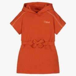 Chloé Girls Orange Cotton Logo Hoodie Dress