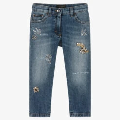 Dolce & Gabbana Girls Blue Denim Jewel Logo Jeans