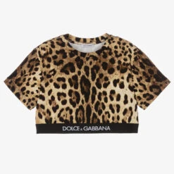 Dolce & Gabbana Girls Brown Leopard Print Crop Top