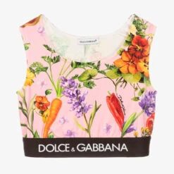 Dolce & Gabbana Girls Pink Farmer Print Cropped Top