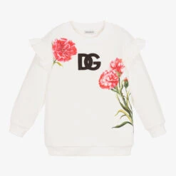 Dolce & Gabbana Girls White Cotton Carnation Sweatshirt