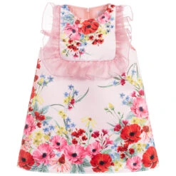 EIRENE Girls Pink Floral Satin Dress