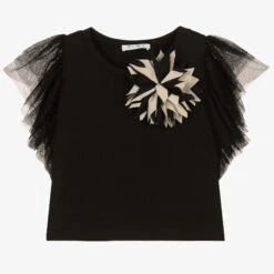 Elsy Girls Black Cotton T-Shirt