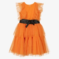 Elsy Girls Orange & Black Tulle Dress