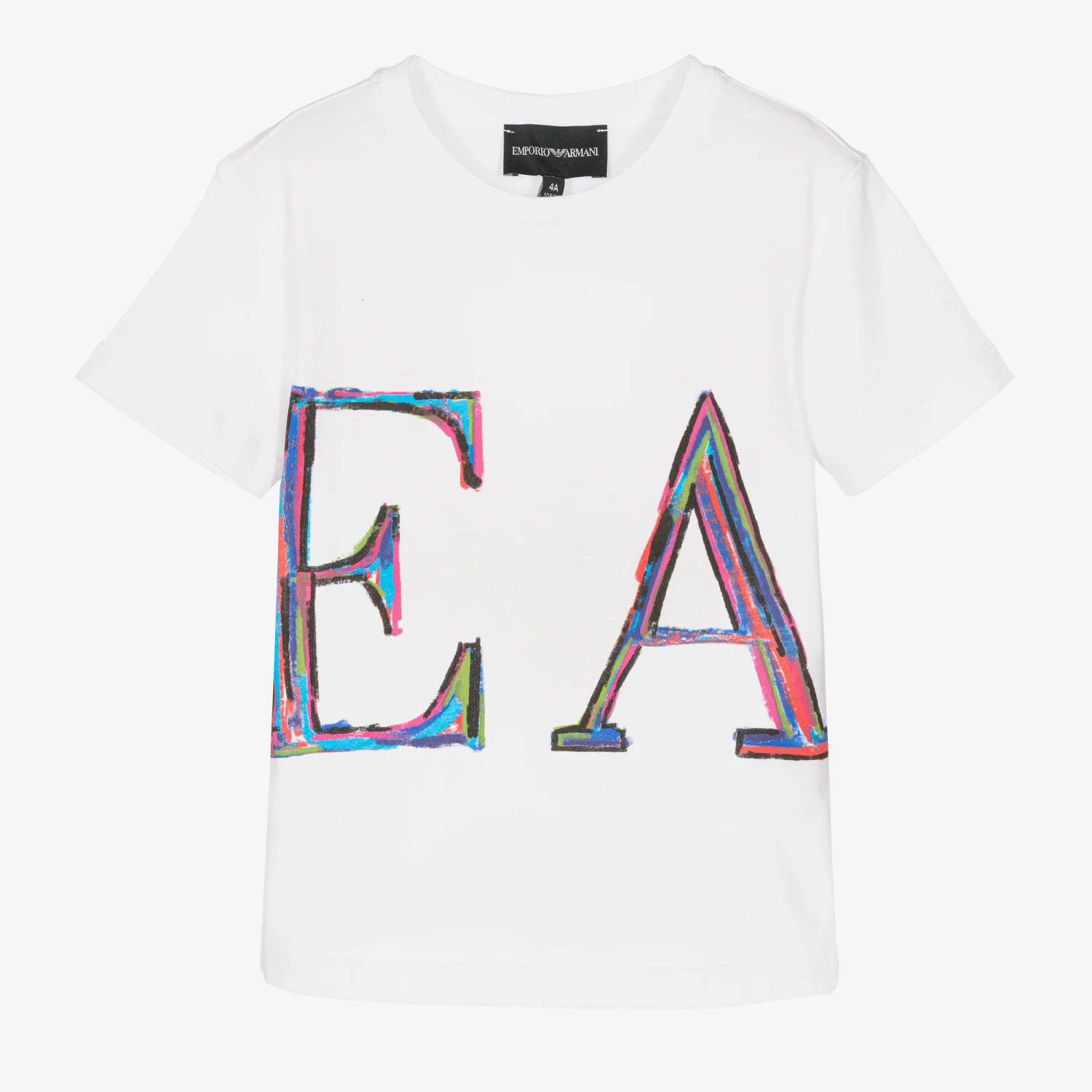 Emporio Armani Girls White Cotton EA Logo T-Shirt 3 Emporio Armani Girls White Cotton EA Logo T-Shirt