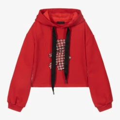 Fun & Fun Red Cropped Cotton Hoodie