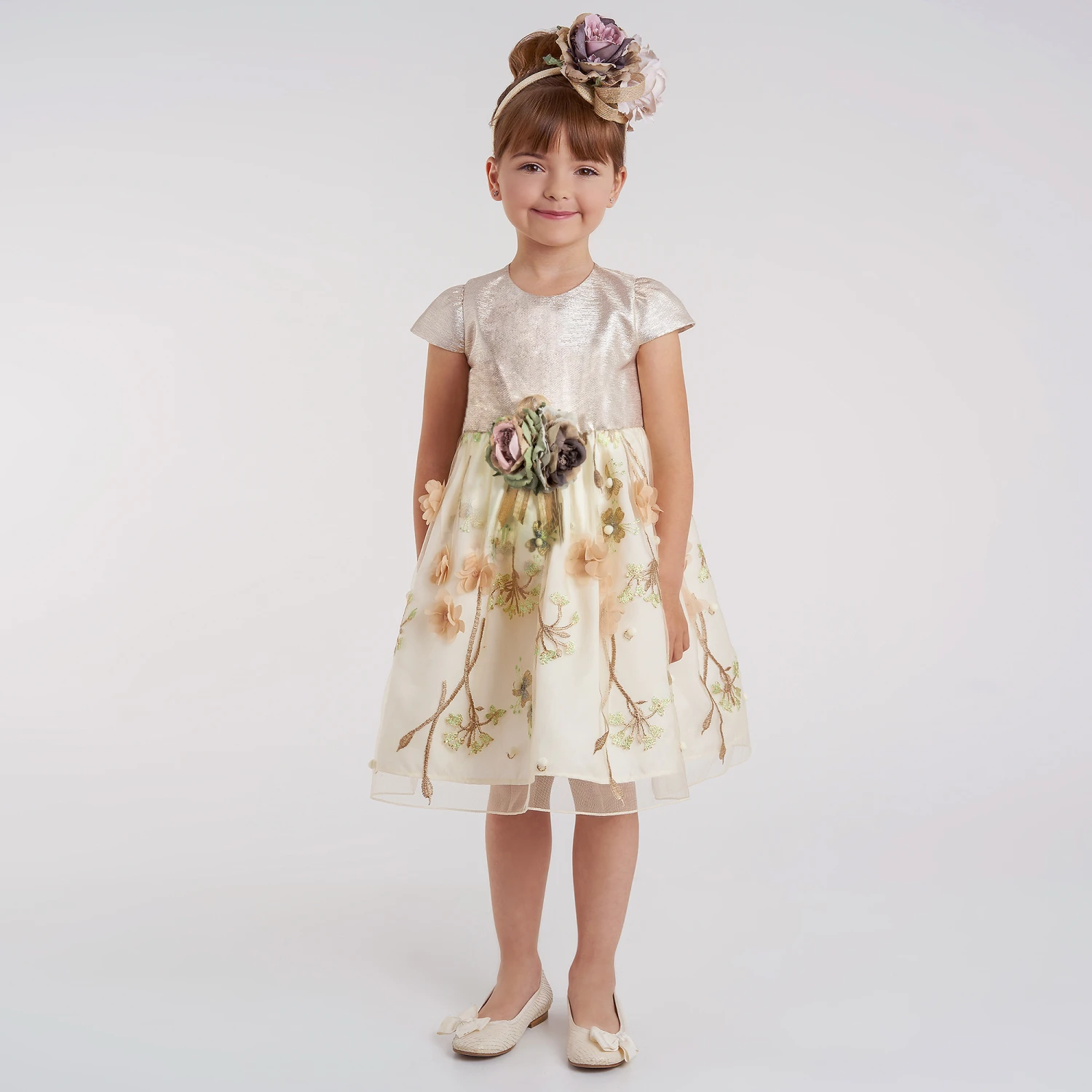 Graci Beige & Gold Embroidered Dress 4 Graci Beige & Gold Embroidered Dress - Image 2