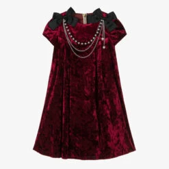 Graci Girls Red Velvet Chain Dress