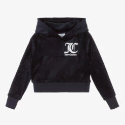 Juicy Couture Girls Navy Blue Velour Hoodie