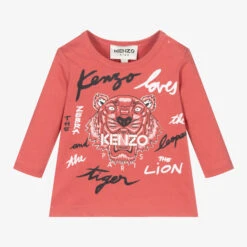 KENZO KIDS Girls Pink Cotton Tiger Top