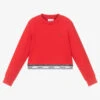 Lacoste Girls Red Cotton Sweatshirt