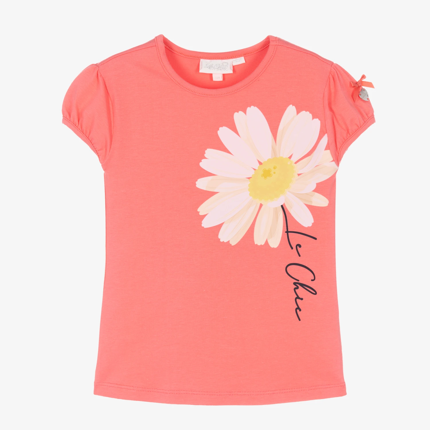 Le Chic Girls Coral Pink Cotton Daisy T-Shirt 3 Le Chic Girls Coral Pink Cotton Daisy T-Shirt