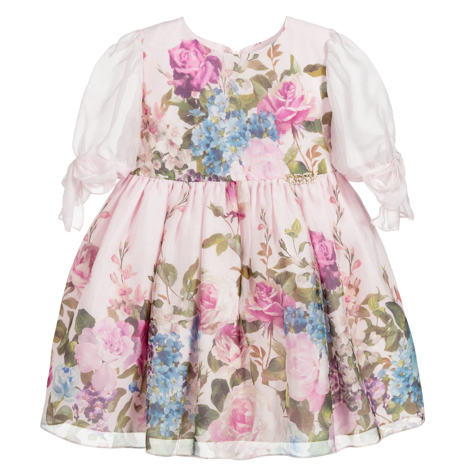 Lesy Girls Pink Silk Floral Dress 3 Lesy Girls Pink Silk Floral Dress