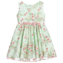 Lesy Green Embroidered Tulle Dress