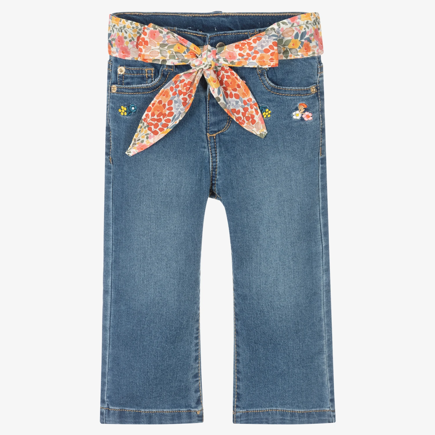 Mayoral Girls Blue Denim Floral Jeans 3 Mayoral Girls Blue Denim Floral Jeans