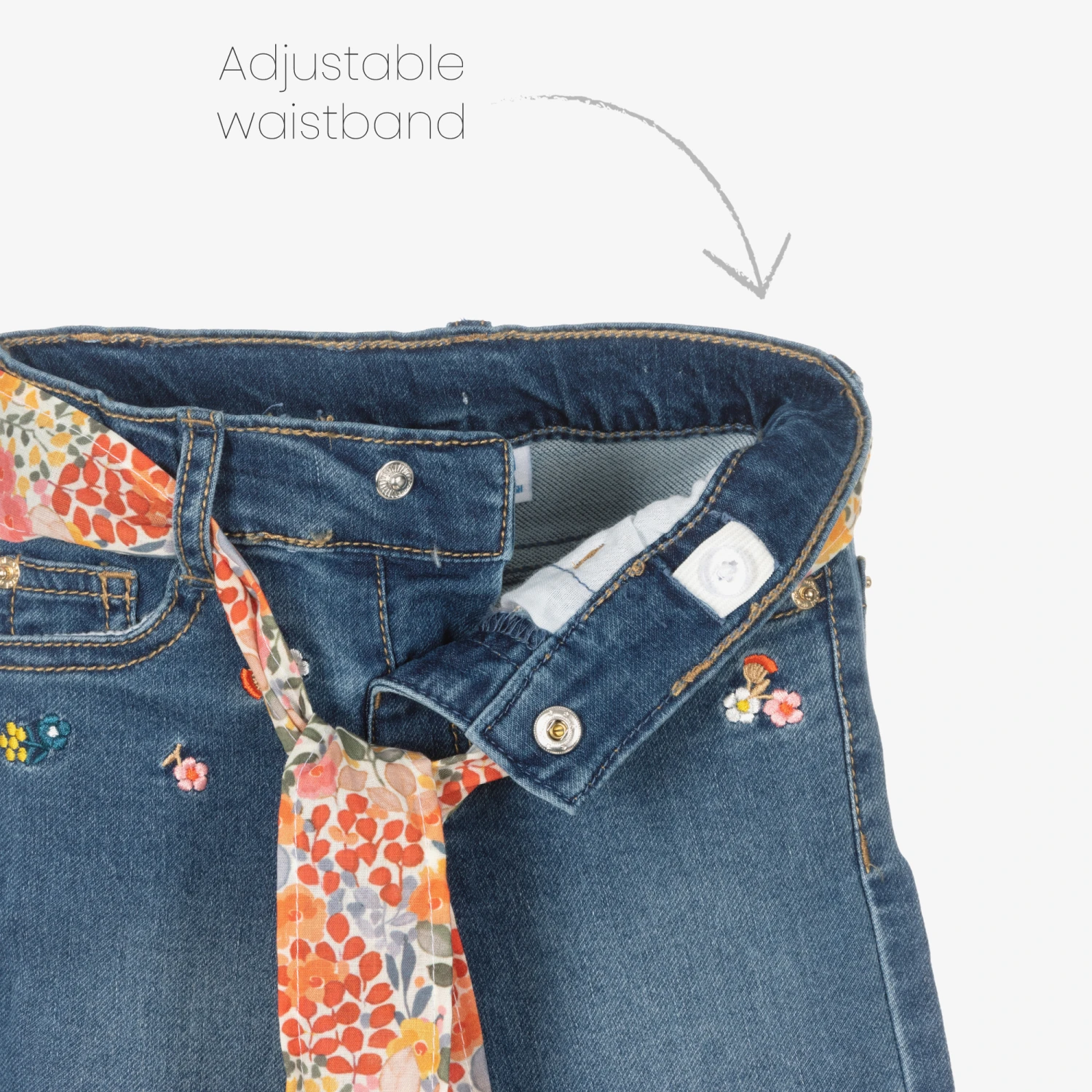 Mayoral Girls Blue Denim Floral Jeans 5 Mayoral Girls Blue Denim Floral Jeans - Image 3