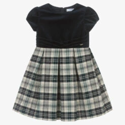 Mayoral Girls Blue Velvet Tartan Dress
