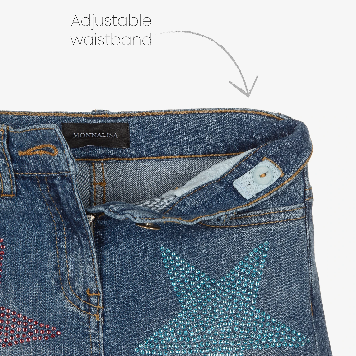 Monnalisa Girls Blue Denim Diamanté Star Jeans 5 Monnalisa Girls Blue Denim Diamanté Star Jeans - Image 3