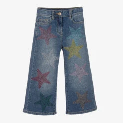 Monnalisa Girls Blue Denim Diamanté Star Jeans