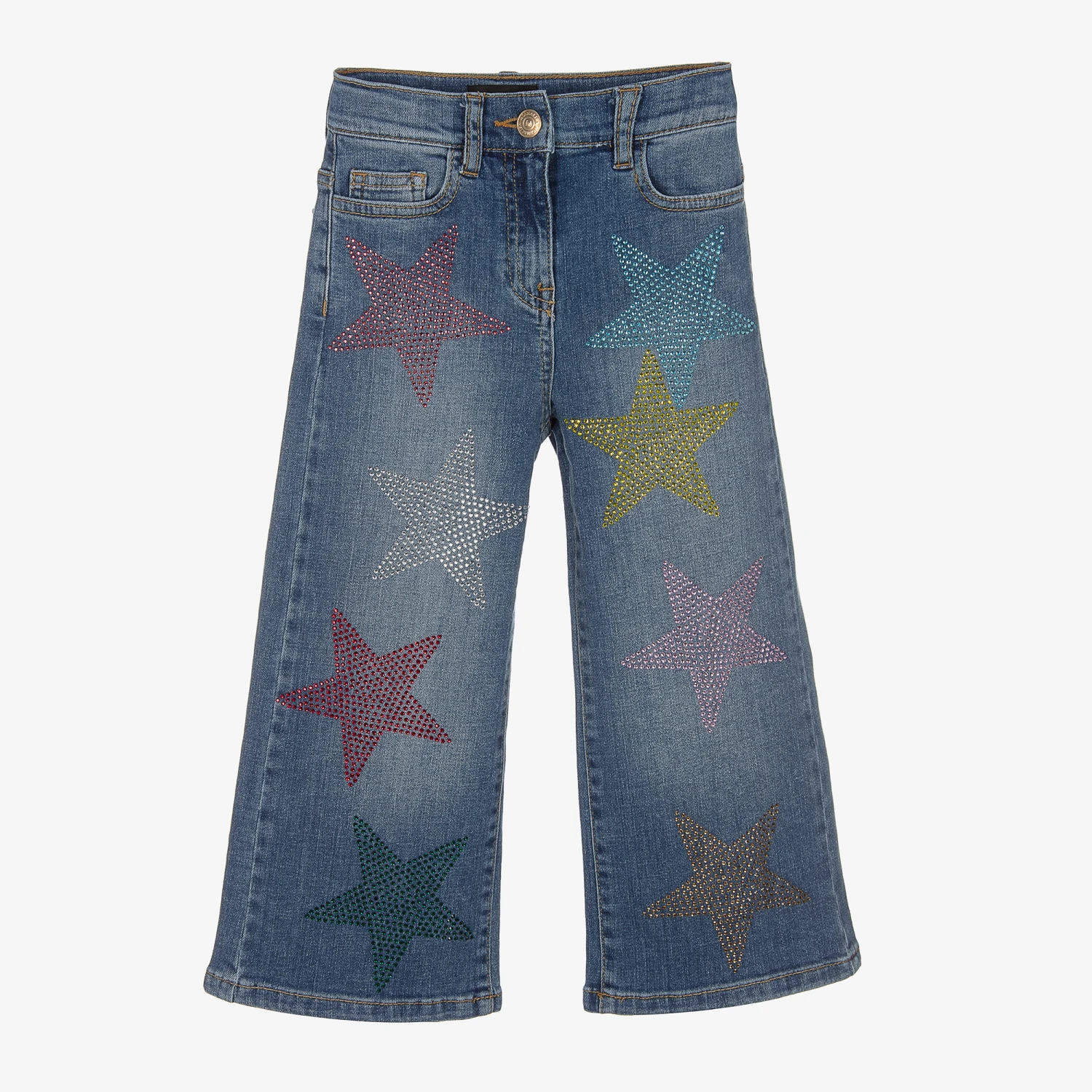 Monnalisa Girls Blue Denim Diamanté Star Jeans 3 Monnalisa Girls Blue Denim Diamanté Star Jeans
