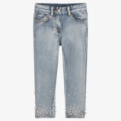 Monnalisa Girls Blue Denim & Pearl Jeans