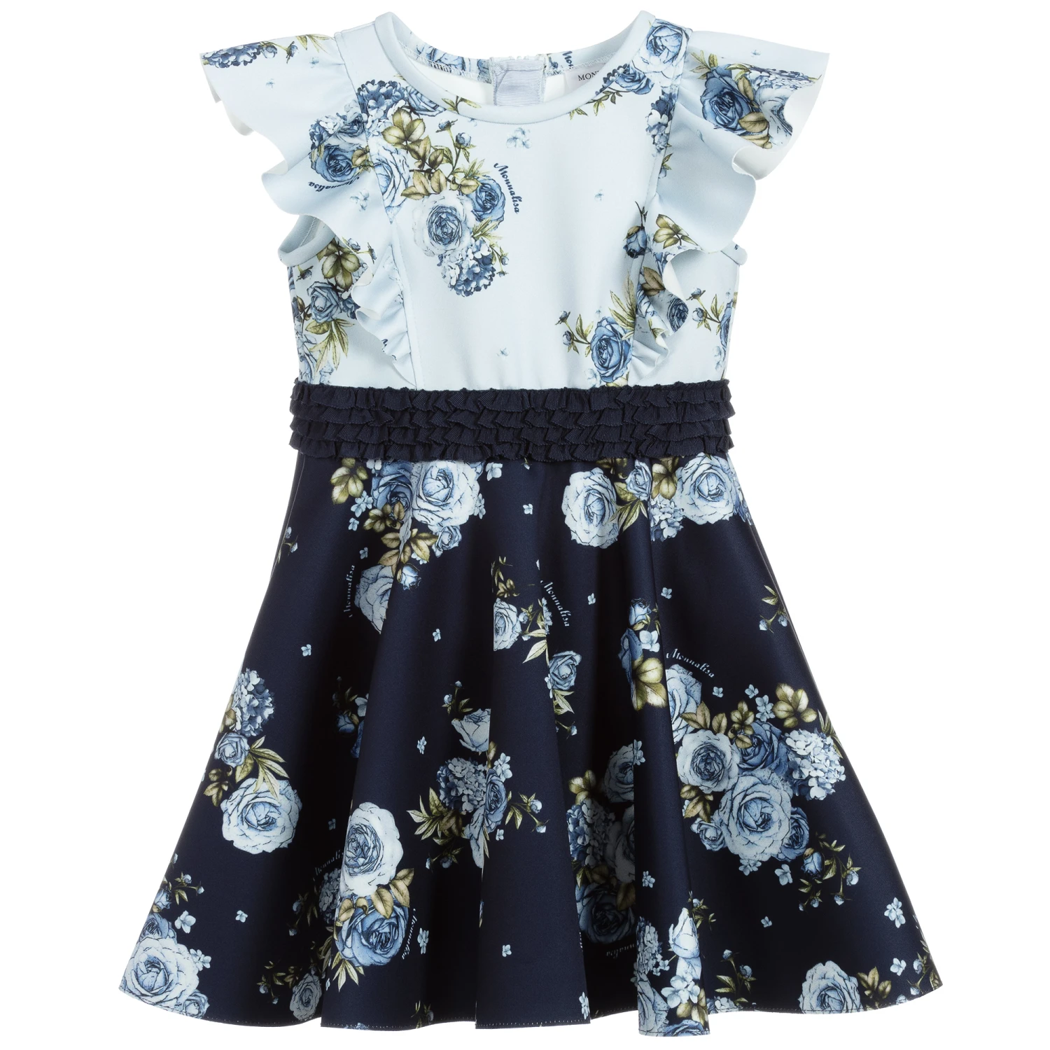 Monnalisa Girls Blue Floral Dress 3 Monnalisa Girls Blue Floral Dress