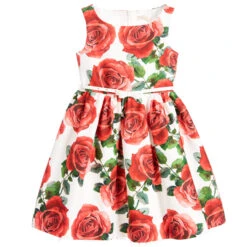 Monnalisa Chic Girls Red Roses Dress & Belt