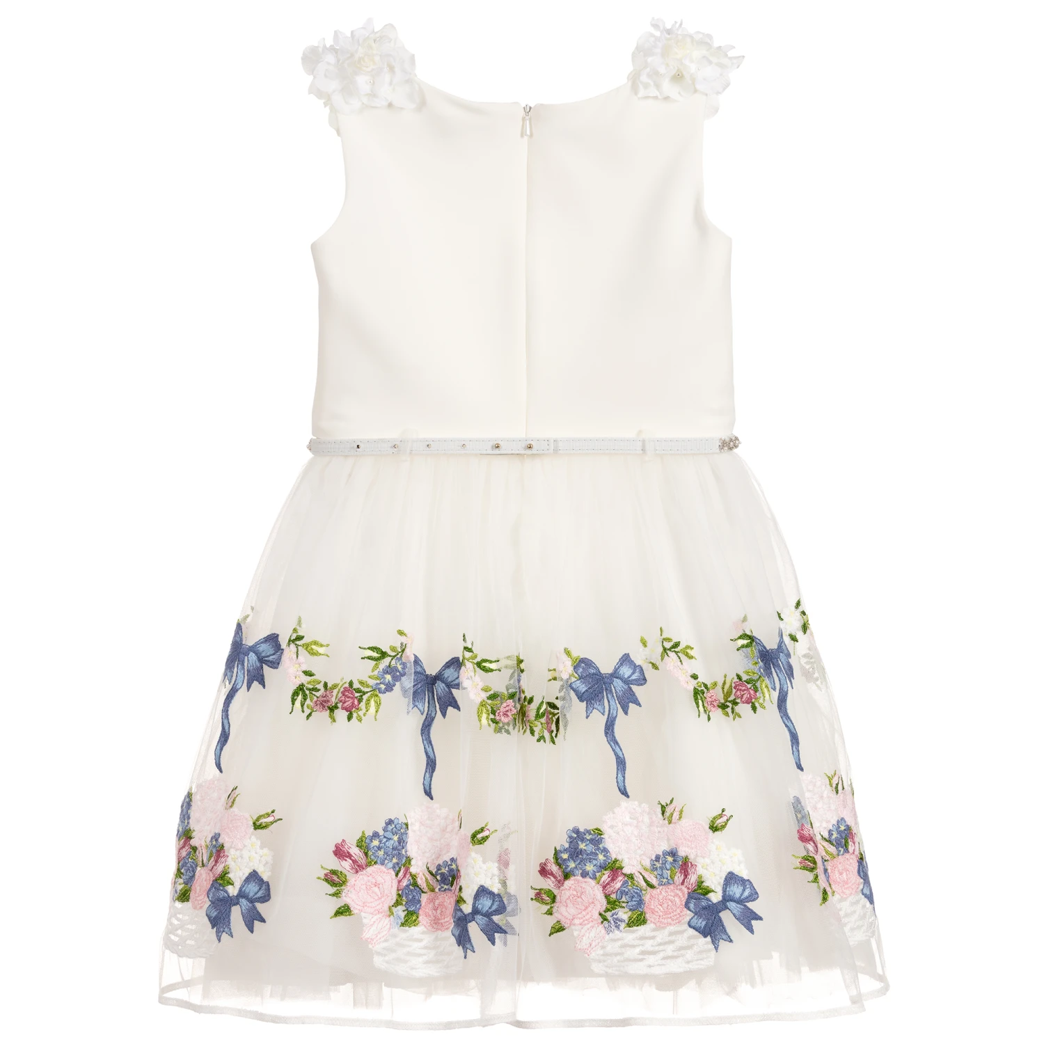 Monnalisa Chic Ivory Tulle Floral Dress 4 Monnalisa Chic Ivory Tulle Floral Dress - Image 2