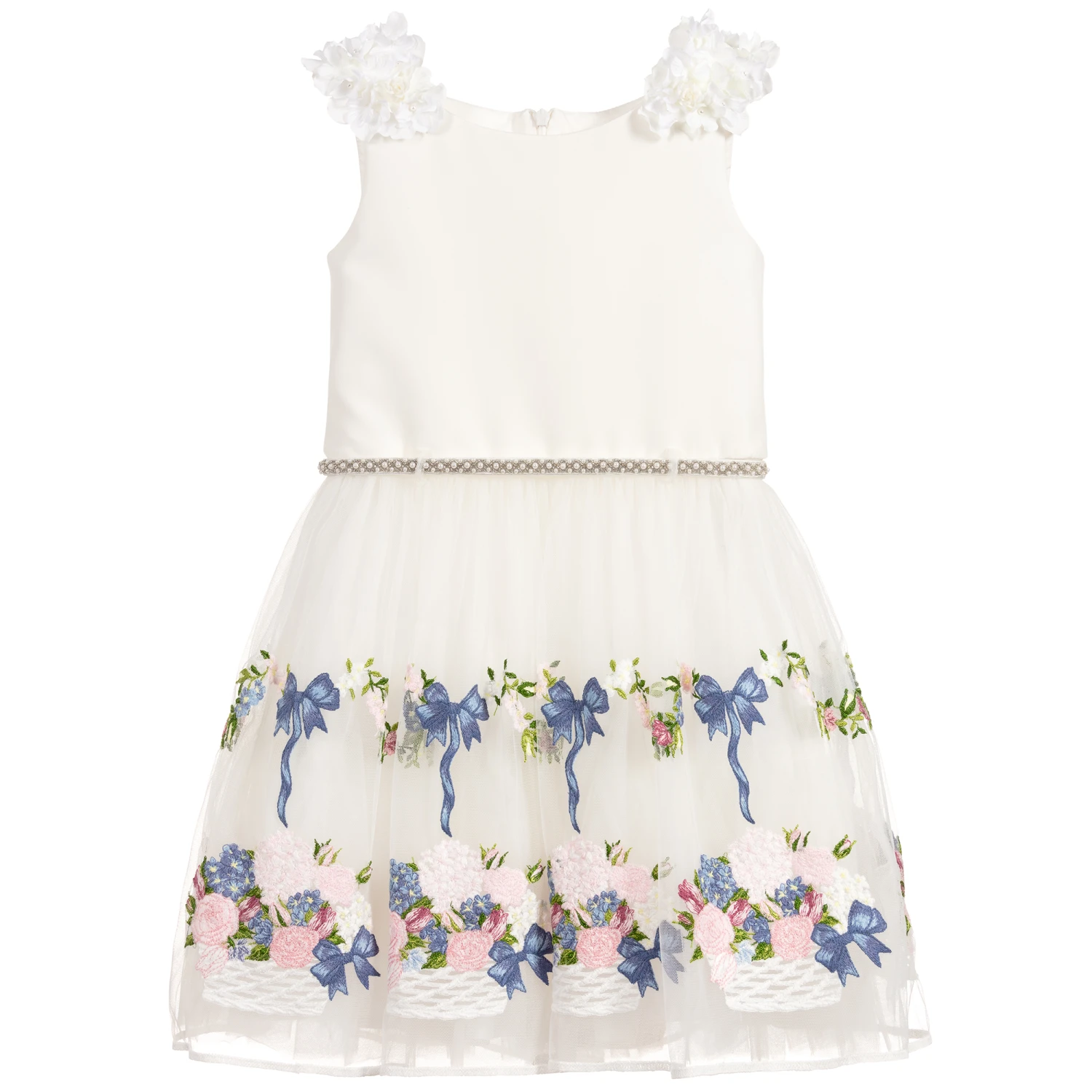 Monnalisa Chic Ivory Tulle Floral Dress 3 Monnalisa Chic Ivory Tulle Floral Dress