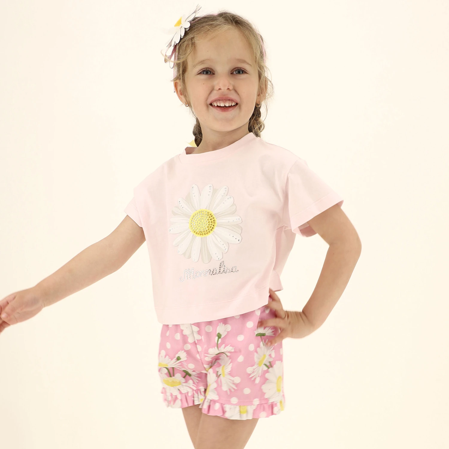 Monnalisa Pink Daisy Cropped T-Shirt 4 Monnalisa Pink Daisy Cropped T-Shirt - Image 2