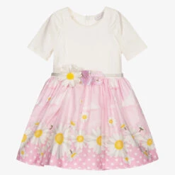 Monnalisa Pink & Ivory Daisies Dress