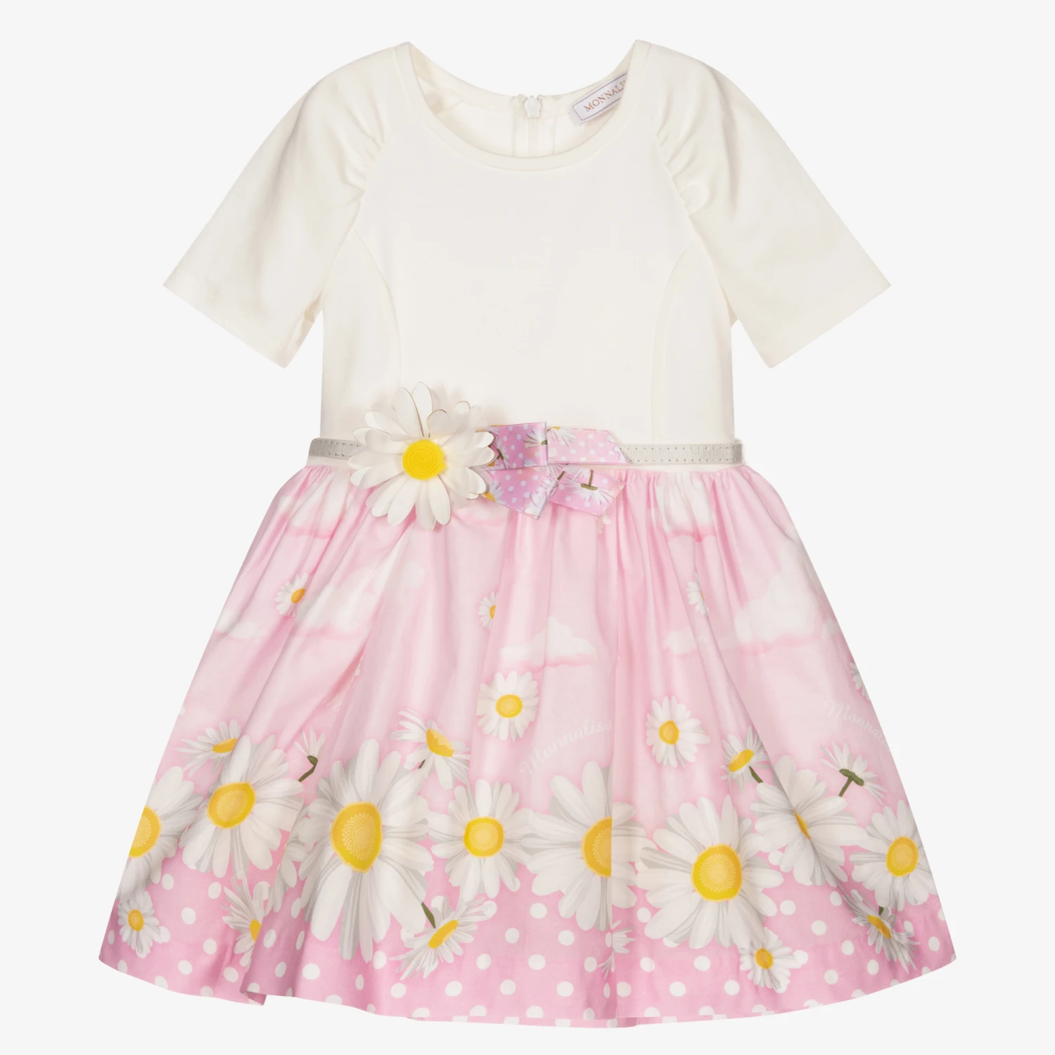 Monnalisa Pink & Ivory Daisies Dress 3 Monnalisa Pink & Ivory Daisies Dress