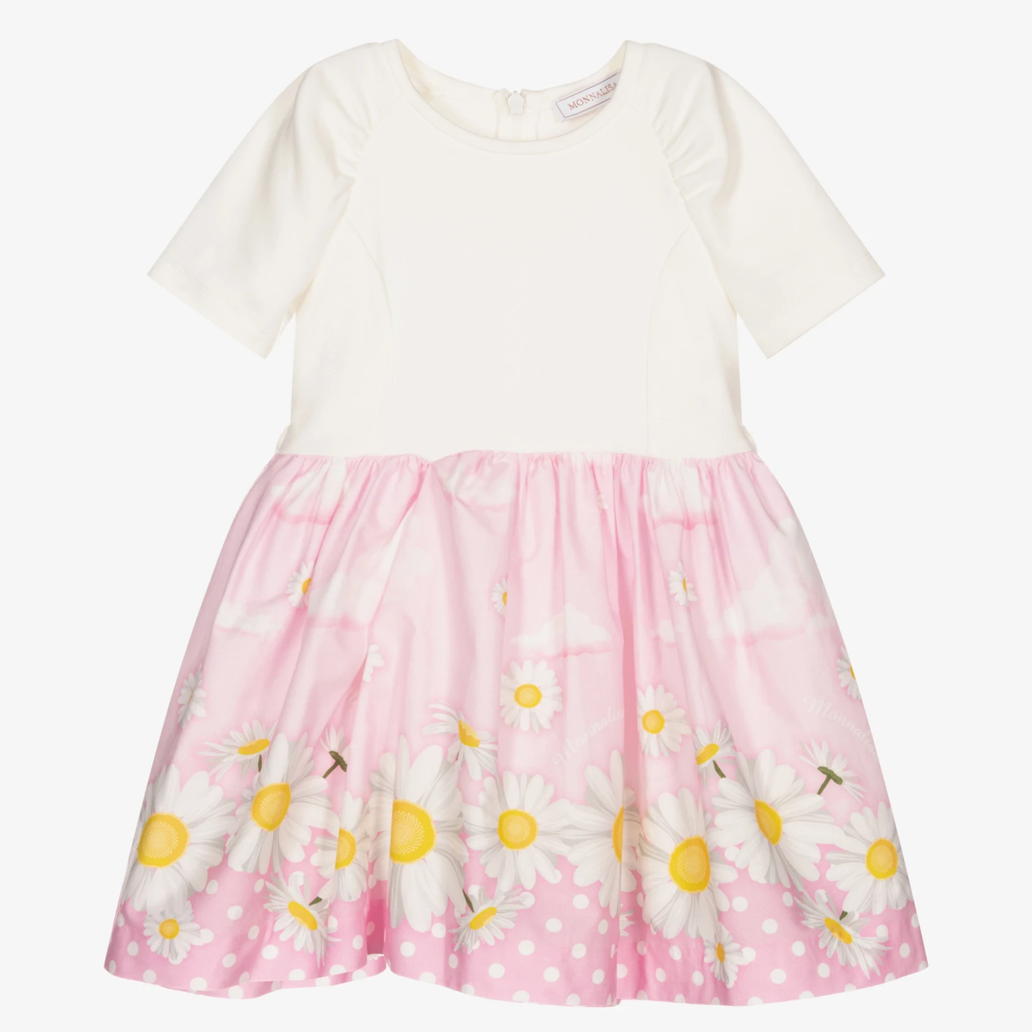 Monnalisa Pink & Ivory Daisies Dress 5 Monnalisa Pink & Ivory Daisies Dress - Image 3