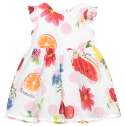 Monnalisa White Cotton Fruit Print Dress