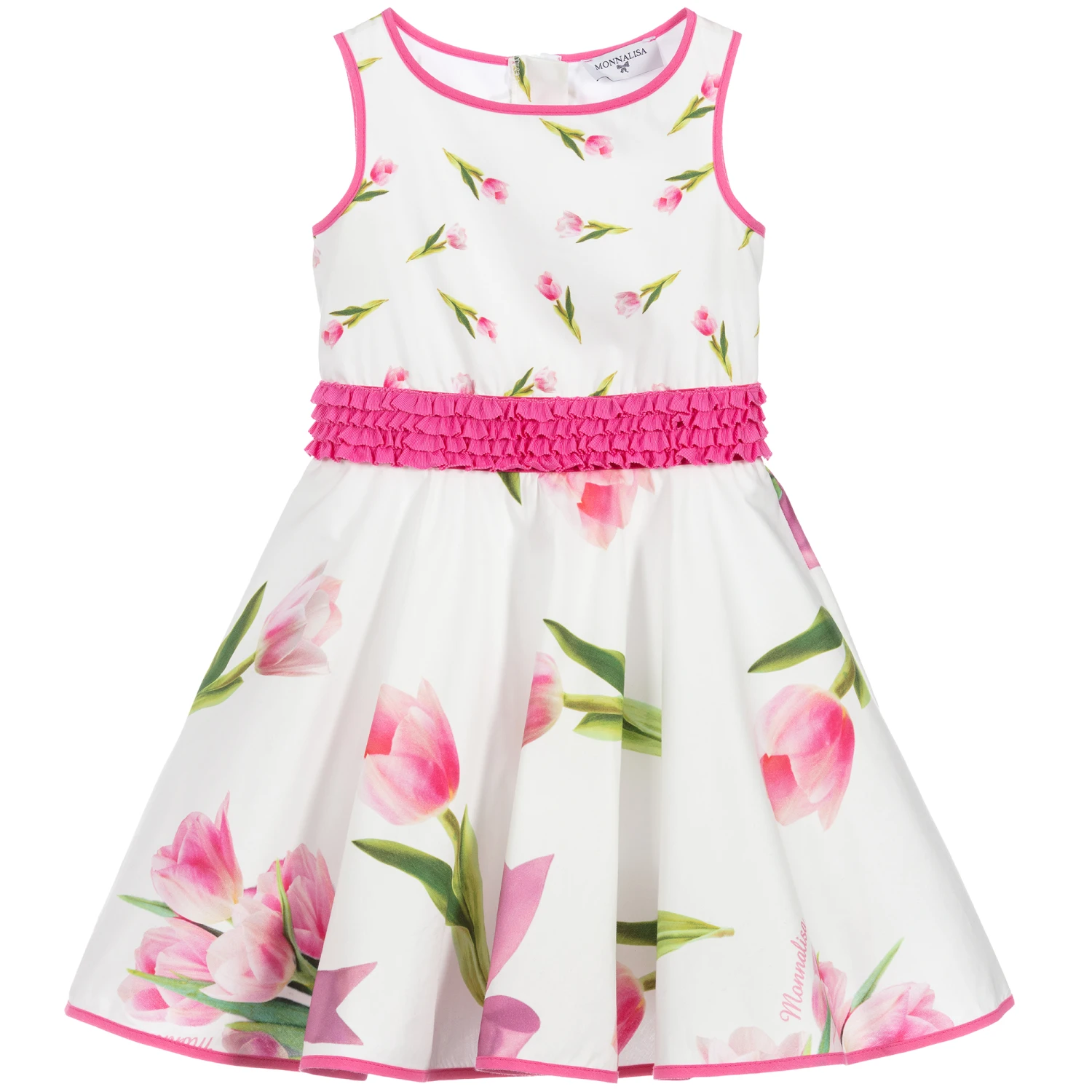 Monnalisa White Cotton Tulip Print Dress 3 Monnalisa White Cotton Tulip Print Dress