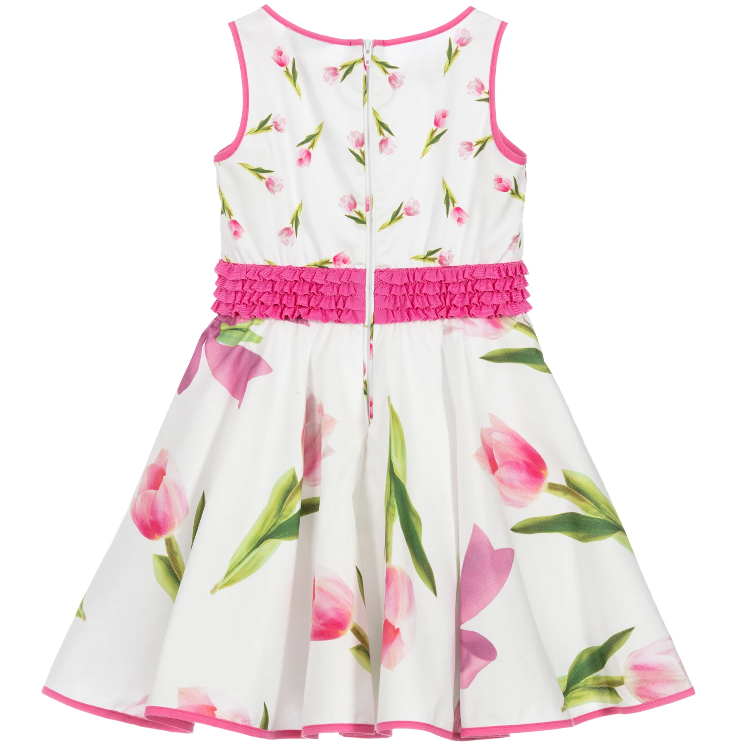Monnalisa White Cotton Tulip Print Dress 4 Monnalisa White Cotton Tulip Print Dress - Image 2