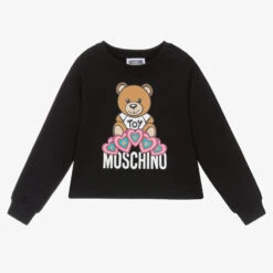 Moschino Kid-Teen Girls Black Cotton Teddy Logo Sweatshirt