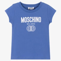 Moschino Kid-Teen Girls Blue Double Smiley Logo T-Shirt