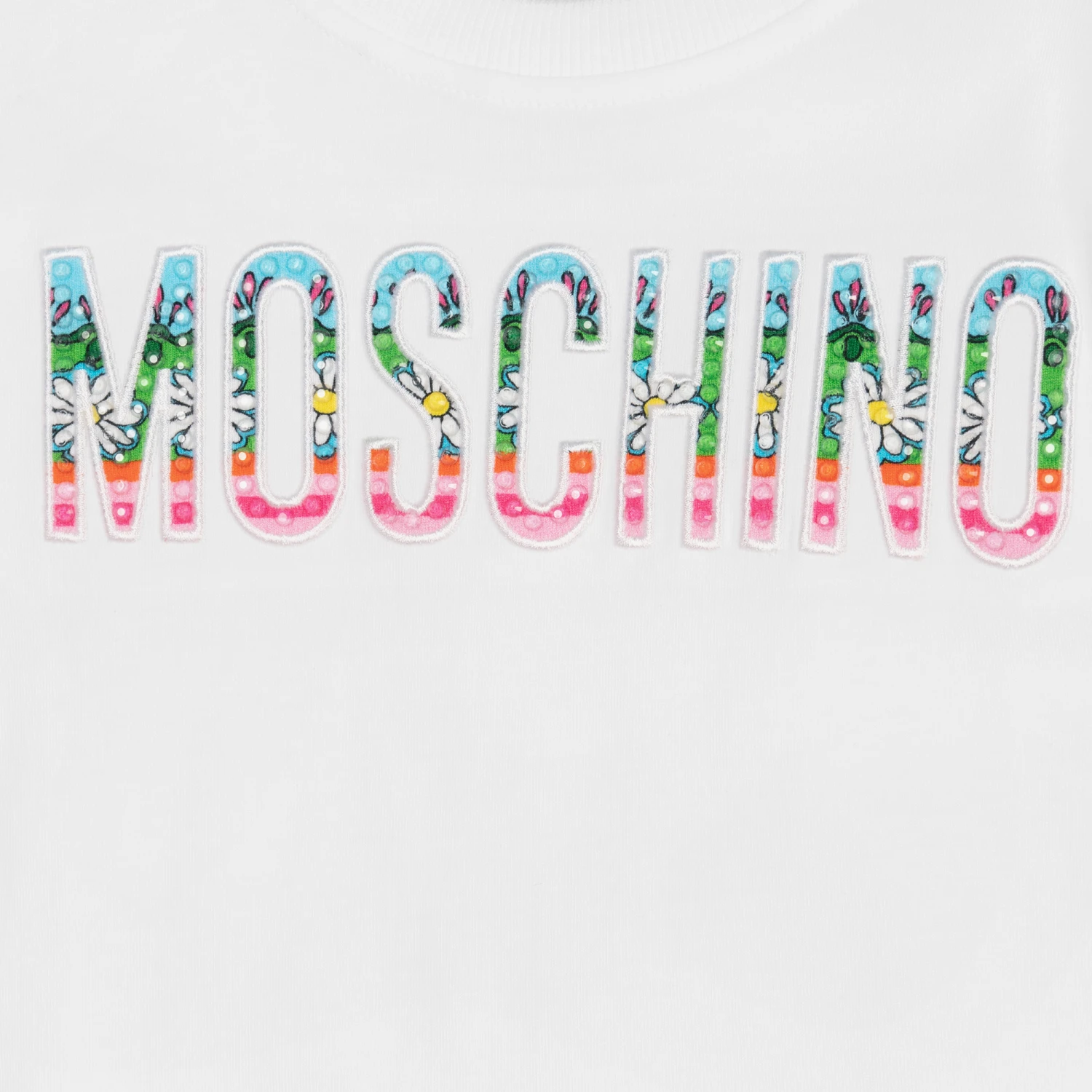 Moschino Kid-Teen Girls White Rhinestone Logo Maxi T-Shirt 5 Moschino Kid-Teen Girls White Rhinestone Logo Maxi T-Shirt - Image 3