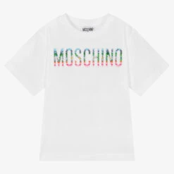 Moschino Kid-Teen Girls White Rhinestone Logo Maxi T-Shirt