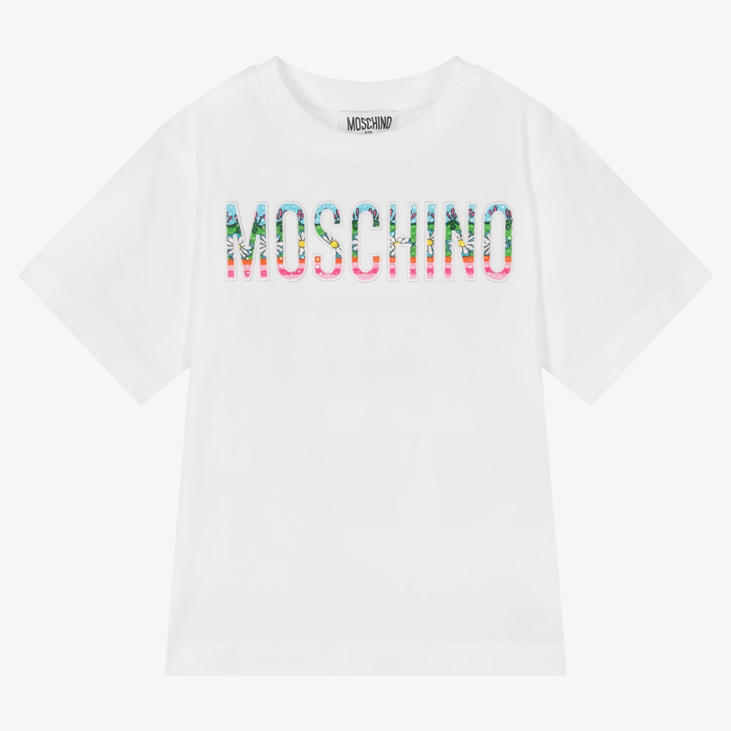 Moschino Kid-Teen Girls White Rhinestone Logo Maxi T-Shirt 3 Moschino Kid-Teen Girls White Rhinestone Logo Maxi T-Shirt