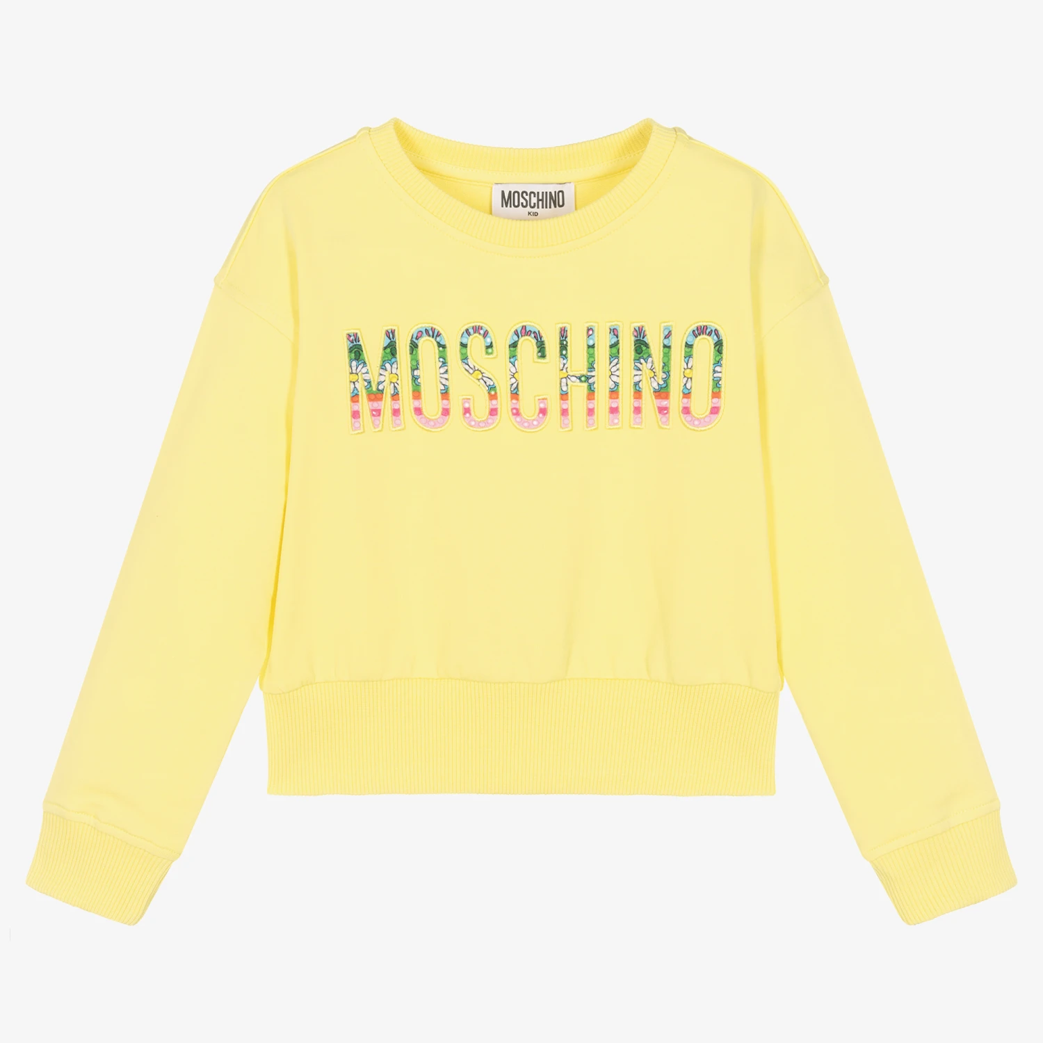 Moschino Kid-Teen Girls Yellow Cropped Cotton Sweatshirt 3 Moschino Kid-Teen Girls Yellow Cropped Cotton Sweatshirt